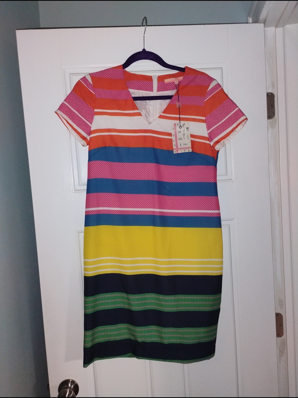 Vilagallo Striped V‑Neck Mini Dress — Pink, Blue, Yellow, Green, Orange, Black